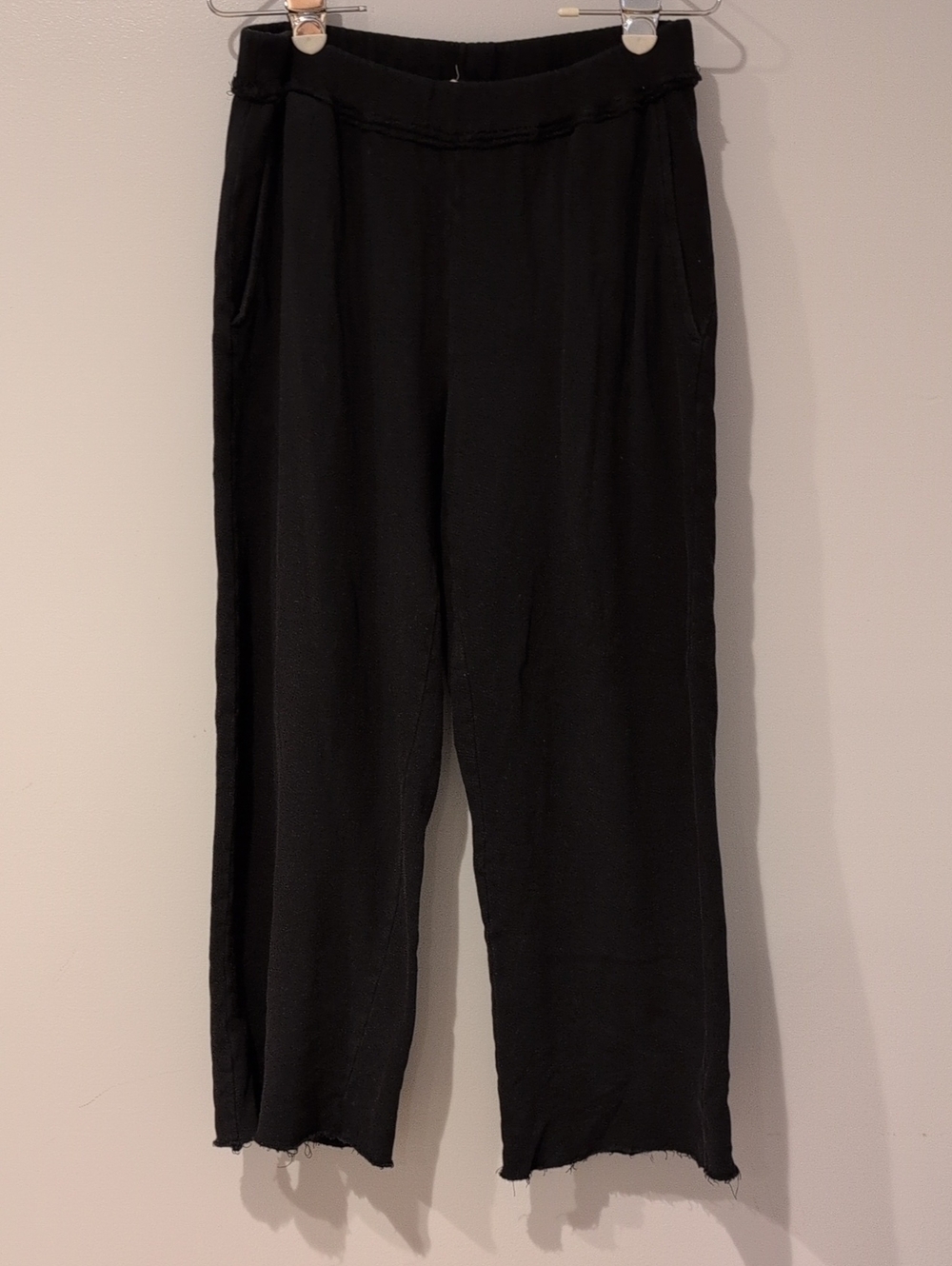 Eileen Fisher Black Terry Organic Cotton Sweatpants With Raw Hem XS
